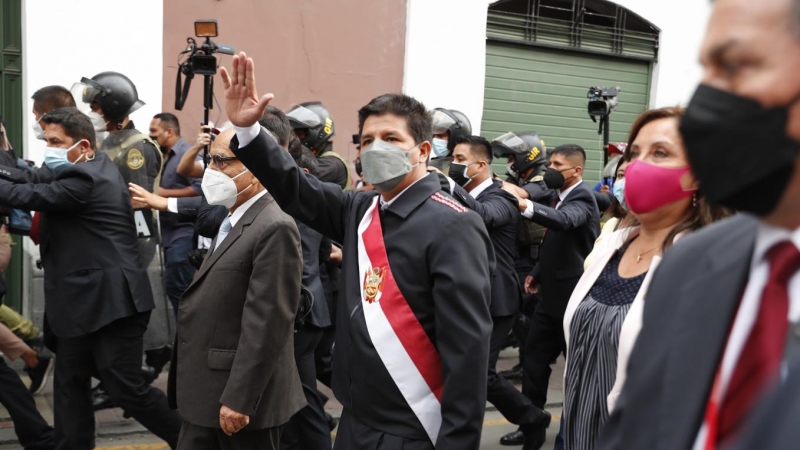 El presidente de Perú, Pedro Castillo, a su llegada al Congreso este martes.