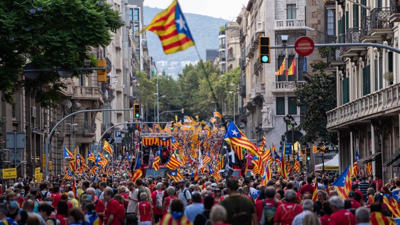 11/09/2022-Manifestación organizada por la Asamblea Nacional Catalana (ANC) con motivo de la Diada, día de Cataluña, a 11 de septiembre de 2021, en Barcelona, Catalunya
