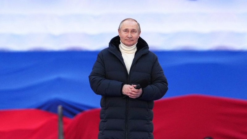 El presidente ruso, Vladimir Putin, durante el acto de conmemoriación del octavo aniversario de la anexión de Crimea por parte de Rusia, en el Estadio Luzhniki en Moscú. RIA Novosti Host Photo Agency/Alexander Vilf vía REUTERS