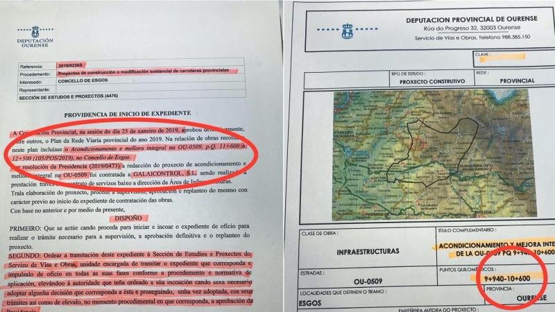 22/3/22Documento de inicio del proyecto firmado por Baltar (izquierda) y de su ejecución, con puntos kilométricos diferentes