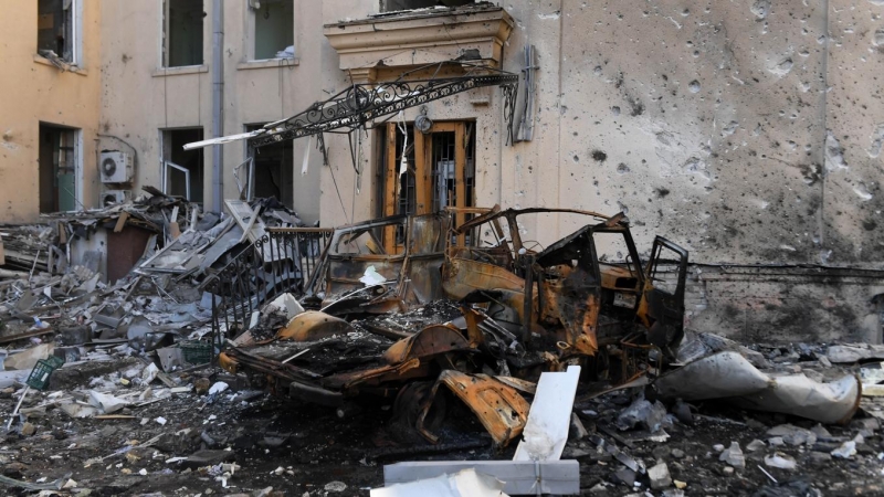 Bombardeo en Járkov, Ucrania, el 22 de marzo de 2022.