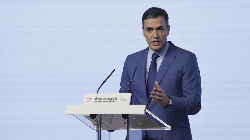 28/03/2022-El presidente del Gobierno Pedro Sánchez interviene en el marco del tercer encuentro 'Generación de Oportunidades' celebrado este lunes en Madrid