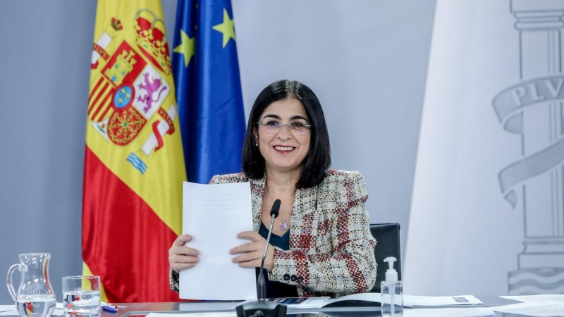 La ministra de Sanidad, Carolina Darias, en una rueda de prensa para informar de los asuntos tratados en el Consejo Interterritorial del Sistema Nacional de Salud, en la Moncloa, a 26 de enero de 2022, en Madrid.