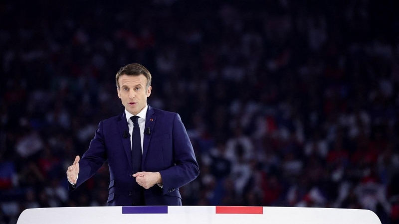 El presidente francés, Emmanuel Macron, en un acto de campaña para su reelección.