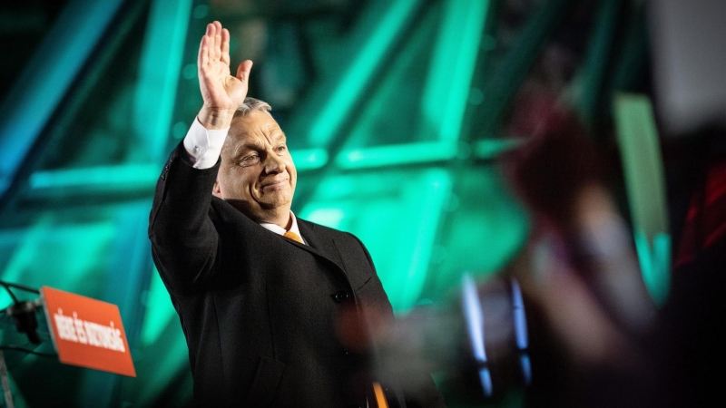 04/04/2022. Viktor Orbán celebrando su victoria en las elecciones generales húngaras, a 03/04/2022,