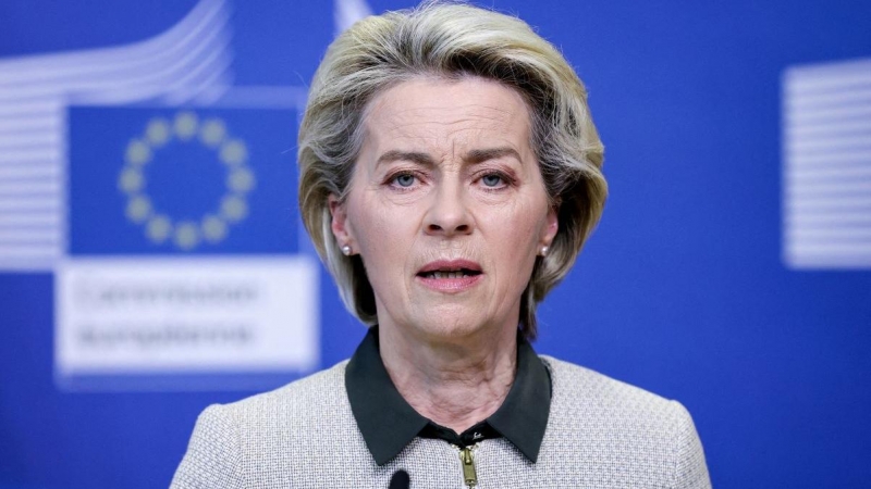 La presidenta de la Comisión Europea, Ursula von der Leyen, en la sede de la Comisión Europea en Bruselas, el 7 de marzo de 2022.