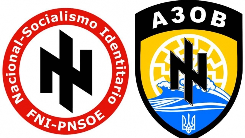 Los emblemas del FNI-PNSOE y el Batallón Azov.