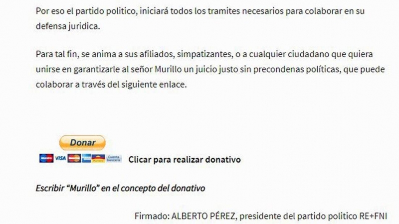 Manifiesto de Alberto Pérez para recaudar el dinero para el francotirador.