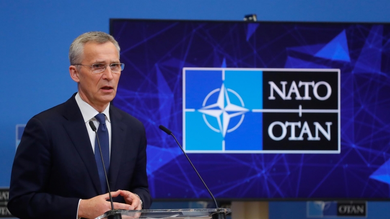 El secretario general de la OTAN, Jens Stoltenberg, ofrece una rueda de prensa este jueves 7 de abril de 2022 en la sede de la organización en Bruselas.