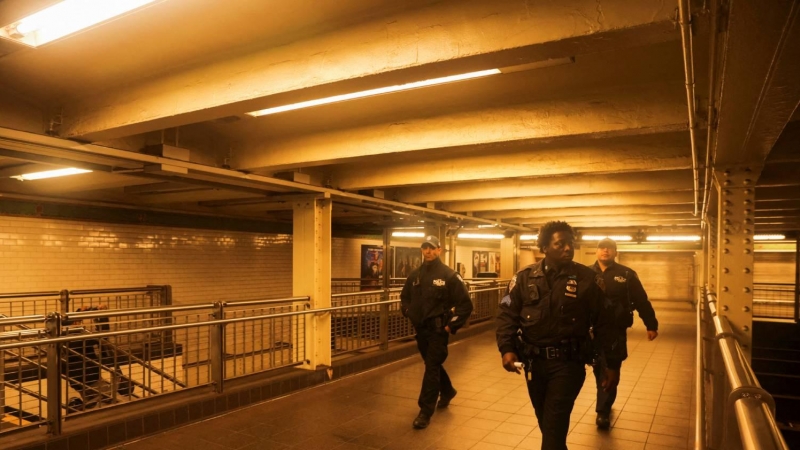 Los trabajadores de la Autoridad de Transporte Metropolitano revisan las estaciones de metro de Manhattan después del tiroteo en una estación de metro en el distrito de Brooklyn este 12 de abril de 2022.