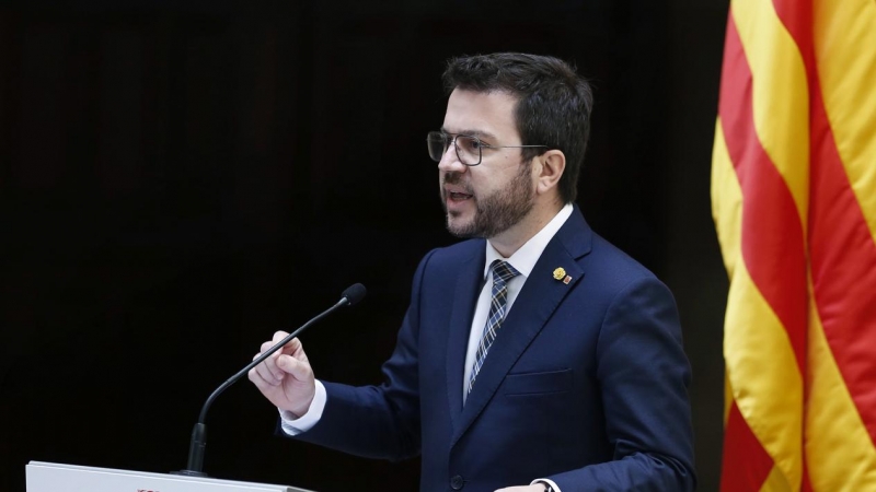 El presidente de la Generalitat, Pere Aragonès, durante el acto de conmemoración del Día de la República celebrado en el Palau de la Generalitat el pasado día 14 de abril.