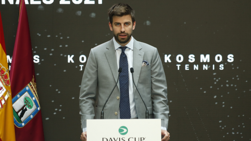 El futbolista y promotor del torneo, Gerard Piqué, interviene en la presentación oficial de las finales de la Copa Davis 2021 en la Real Casa de Correos