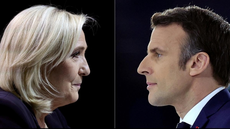 Una imagen combinada de los dos candidatos a la segunda vuelta de las elecciones presidenciales en Francia, Marine Le Pen y Emmanuel Macron