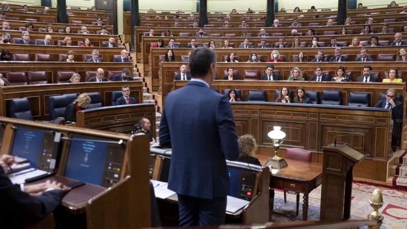 El presidente del Gobierno, Pedro Sánchez, durante la sesión de control en el Congreso de los Diputados. E.P./Alberto Ortega