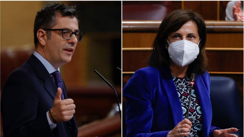 La ministra de Defensa, Margarita Robles, y el ministro de Presidencia, Félix Bolaños, esta pasada semana en el Congreso de los Diputados.