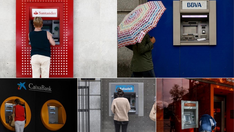 Cajeros automáticos de los cinco grandes bancos españoles.