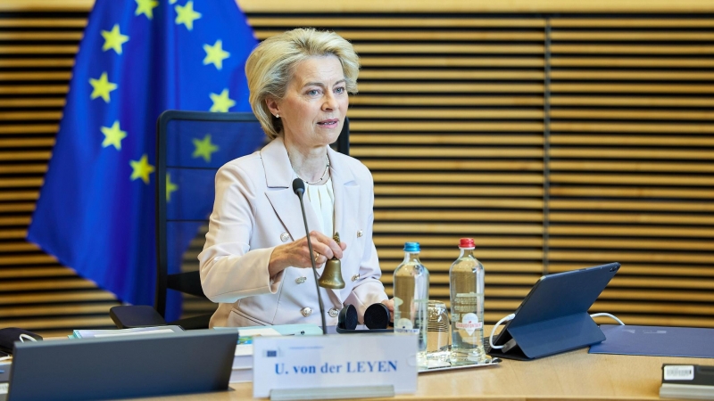 La presidenta de la Comisión Europea, Ursula von der Leyen, preside la reunión semanal de la Comisión Europea el pasado miércoles.