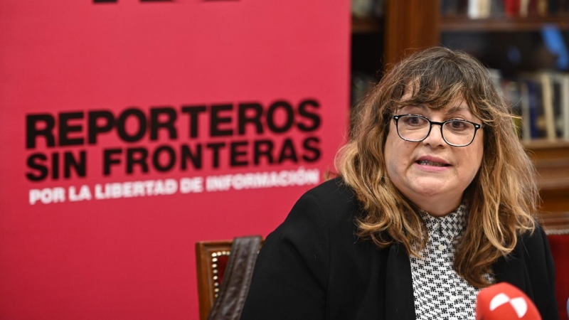 Edith R. Cachera, vicepresidenta de la sección española de Reporteros Sin Fronteras, y corresponsal de RSF en España, la Clasificación Mundial de la Libertad de Prensa 2022 de esta ONG, este martes en Madrid.