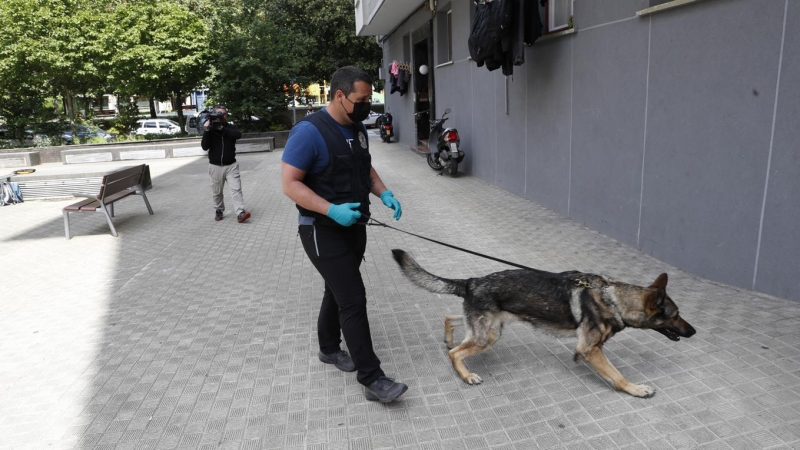 06/05/2022 Agentes de la Ertzaintza registran un piso en la localidad guipuzcoana de Irún (Gipuzkoa), al que ha acudido con el detenido por su presunta vinculación con los asesinatos de hombres en Bilbao