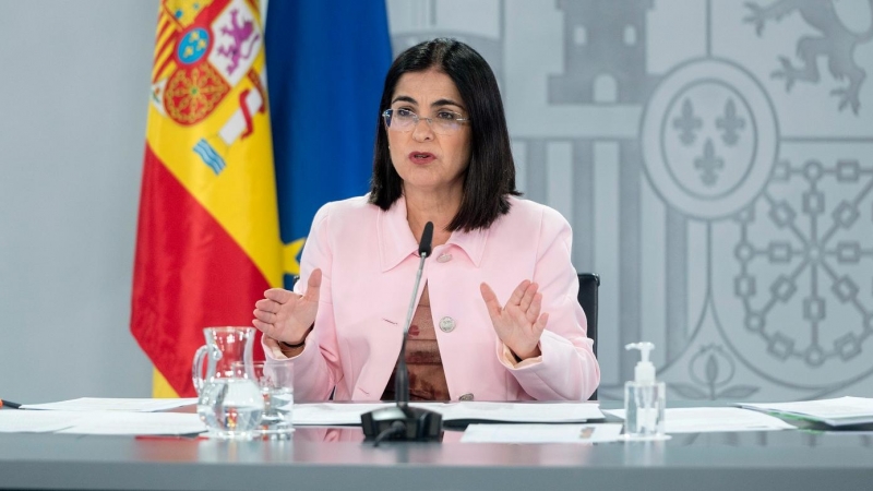 11/05/2022-La ministra de Sanidad, Carolina Darias, en la rueda de prensa tras el Consejo Interterritorial del Sistema Nacional de Salud, en la Moncloa, este miércoles 11 de mayo