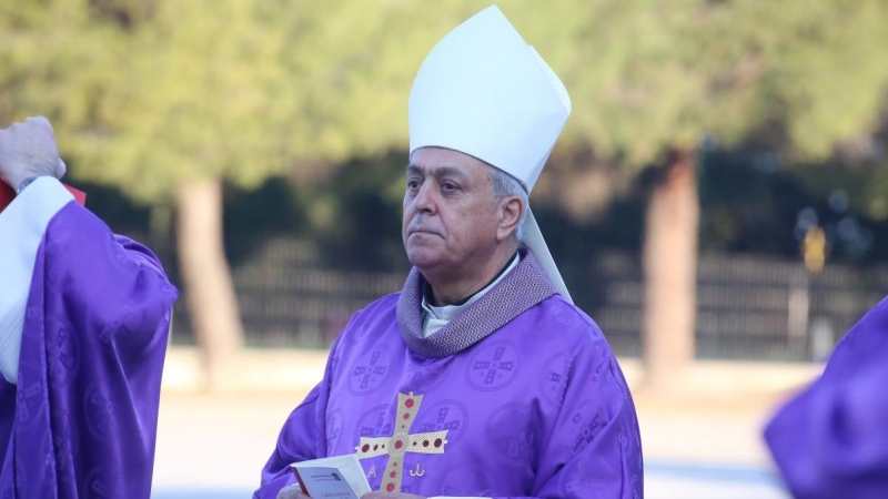El obispo de Tenerife, Bernardo Álvarez, durante la peregrinación al Santuario del Sagrado Corazón del Cerro de los Ángeles en Getafe, a 3 de abril de 2019.