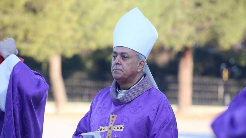 El obispo de Tenerife, Bernardo Álvarez, durante la peregrinación al Santuario del Sagrado Corazón del Cerro de los Ángeles en Getafe, a 3 de abril de 2019.