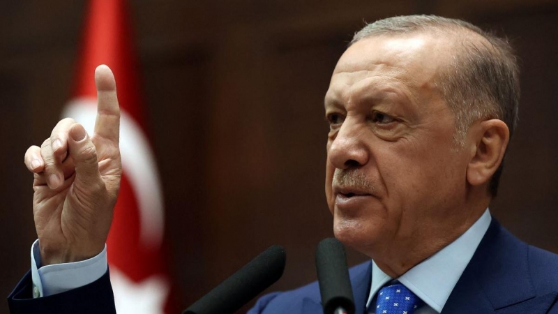 El presidente de Turquía y líder del Partido Justicia y Desarrollo, Recep Tayyip Erdogan, pronuncia un discurso en Ankara, a 18 de mayo de 2022.