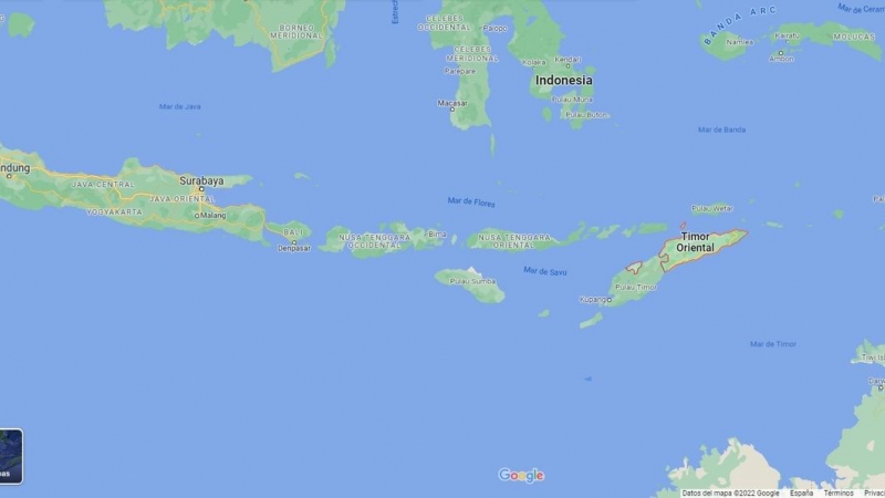 19/05/2022 - Imagen vía satélite de la situación geográfica de Timor Oriental.