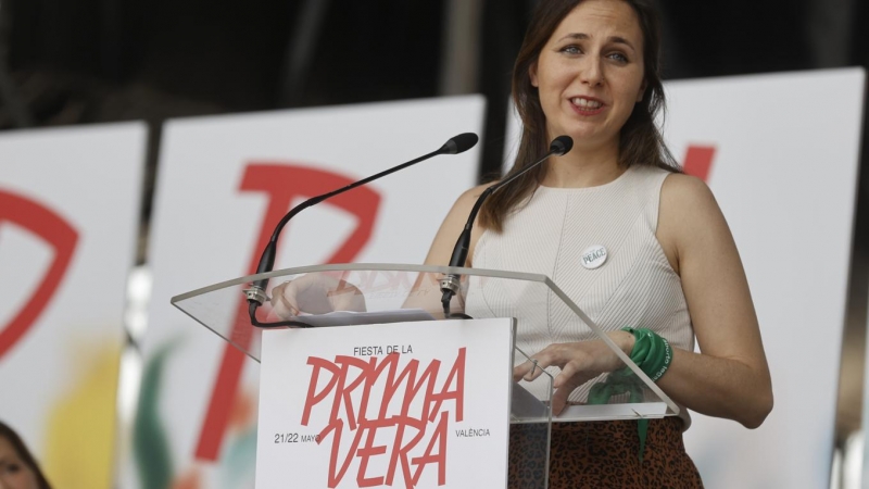 La líder de Unidas Podemos y ministra de Derechos Sociales y Agenda 2030, Ione Belarra durante su participación en la Fiesta de la Primavera de Podemos celebrada en Valencia.