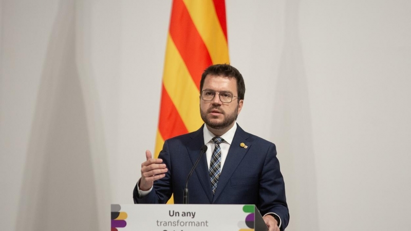 24/05/2022 El president de la Generalitat de Cataluña, Pere Aragonès, durante una rueda de prensa en la Palau de la Generalitat, a 24 de mayo de 2022, en Barcelona, Catalunya (España).