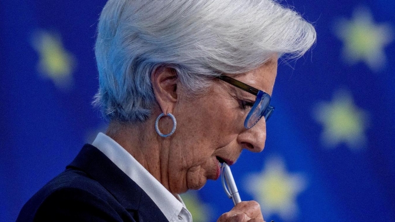 La presidenta del BCE, Christine Lagarde, durante su comparecencia tras la reunión del Consejo de Gobierno de la entidad del pasado febrero, en la sede del banco, en Fráncfort. REUTERS/Michael Probst/Pool