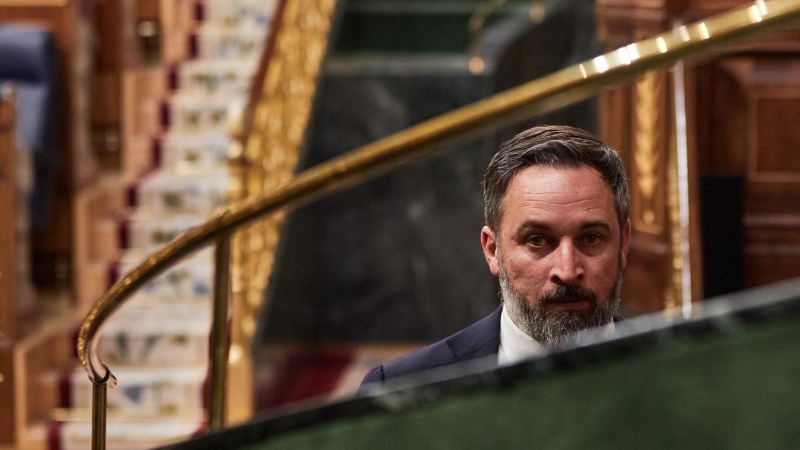 El líder de Vox, Santiago Abascal, durante la sesión plenaria del Congreso de los Diputados celebrada este martes en Madrid