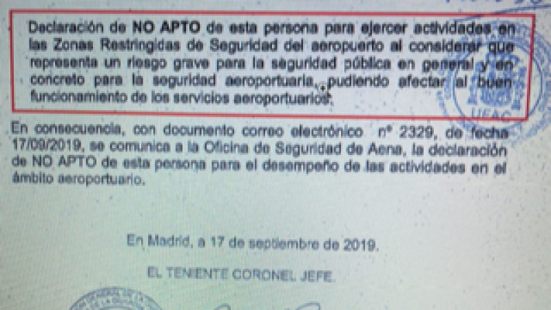 Conclusión del teniente coronel de la Guardia Civil sobre Victoria Taibo que provocó su despido como recepcionista de la sala VIP del Aeropuerto Madrid-Barajas-Adolfo Suárez.