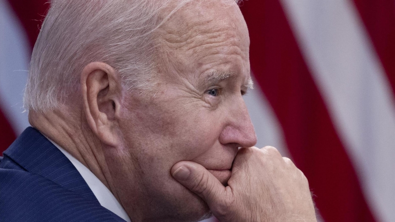 1/06/2022-El presidente de EEUU, Joe Biden, en el Edificio de la Oficina Ejecutiva Eisenhower en el complejo de la Casa Blanca en Washington, DC, EE.UU., el 01 de junio