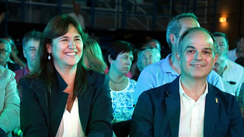 La presidenta del Parlament Laura Borràs i l'exconseller Jordi Turull durant el congrés de Junts a Argelers.