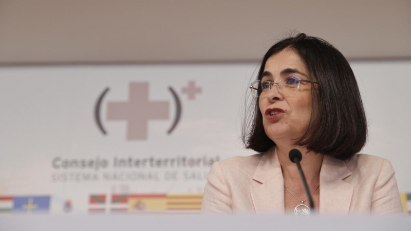 La ministra de Sanidad, Carolina Darias, durante la rueda de prensa tras celebrarse el Consejo Interterritorial de Salud, a 15 de junio de 2022.