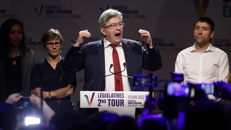 Jean-Luc Mélenchon, tras conocer los primeros resultados de las elecciones legislativas en Francia.