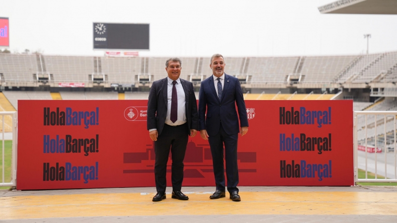 21/06/2022 - Joan Laporta i Jaume Collboni a l'Estadi Olímpic Lluís Companys.