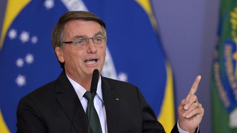 21/06/2022 - Imagen del presidente de Brasil, Jair Bolsonaro, pronunciando un discurso durante la firma de un acuerdo con Google, el 20 de junio de 2022 en el Palacio de Planalto, Brasilia, (Brasil).