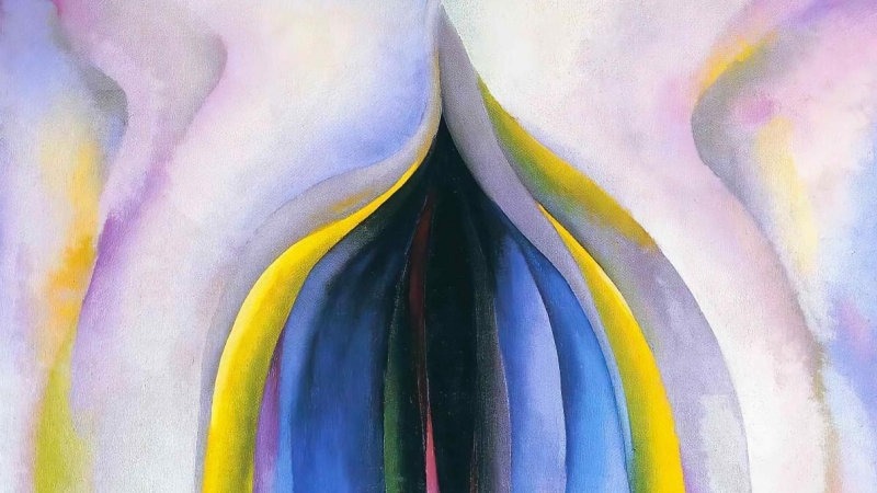 Detalle del cuadro 'Grey Lines with Black, Blue and Yellow', de Georgia O'Keeffe.