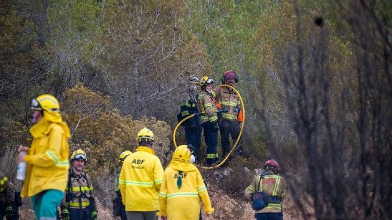 Varios bomberos trabajan en un incendio en Sant Pere de Ribes, a 21 de junio de 2022, en Sant Pere de Ribes, Barcelona, Cataluña (España).