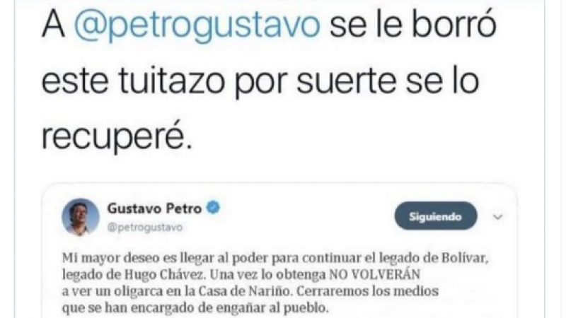 Captura de tuit falso de Petro.