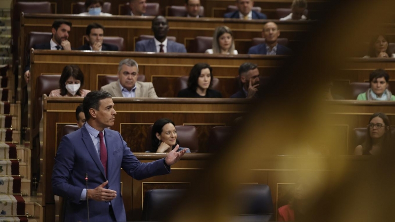 22/06/2022.- El presidente del Gobierno, Pedro Sánchez durante la sesión de control al Gobierno en el Congreso de los diputados este miércoles. EFE/ Emilio Naranjo