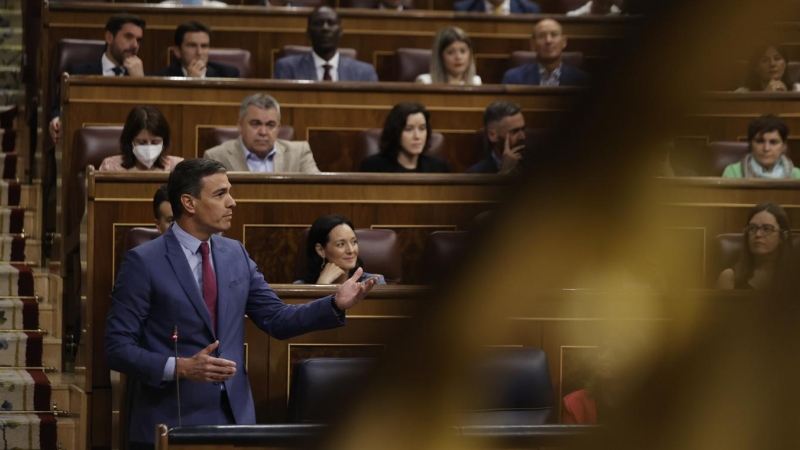 22/06/2022.- El presidente del Gobierno, Pedro Sánchez durante la sesión de control al Gobierno en el Congreso de los diputados este miércoles. EFE/ Emilio Naranjo