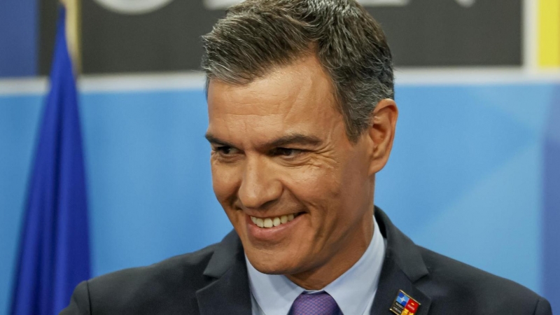 El presidente del Gobierno, Pedro Sánchez, durante la rueda de prensa ofrecida en la segunda jornada de la cumbre de la OTAN que se celebra este jueves en el recinto de Ifema, en Madrid