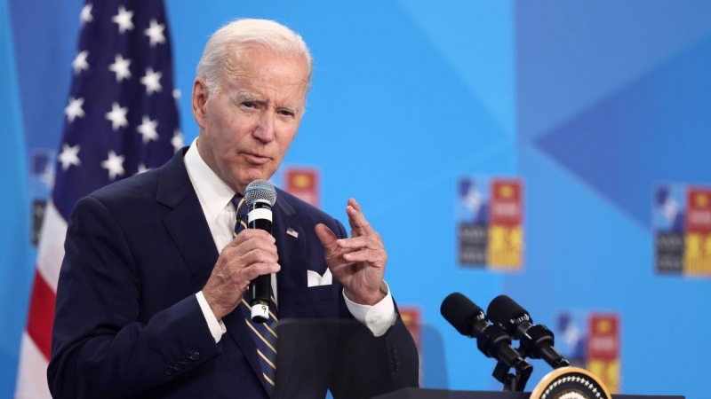 El presidente de Estados Unidos, Joe Biden, interviene en una rueda de prensa en la segunda y última jornada de la Cumbre de la OTAN 2022, a 30 de junio de 2022, en Madrid.