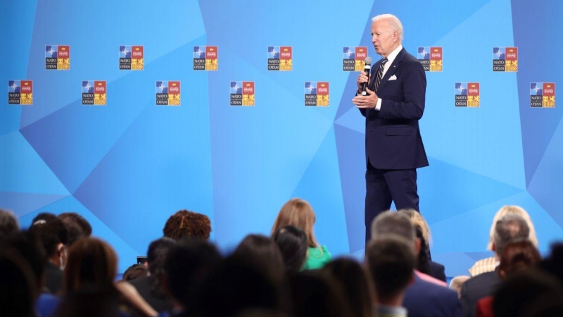 El presidente de Estados Unidos, Joe Biden, interviene en una rueda de prensa en la segunda y última jornada de la Cumbre de la OTAN 2022 en el Recinto Ferial IFEMA MADRID, a 30 de junio de 2022, en Madrid.