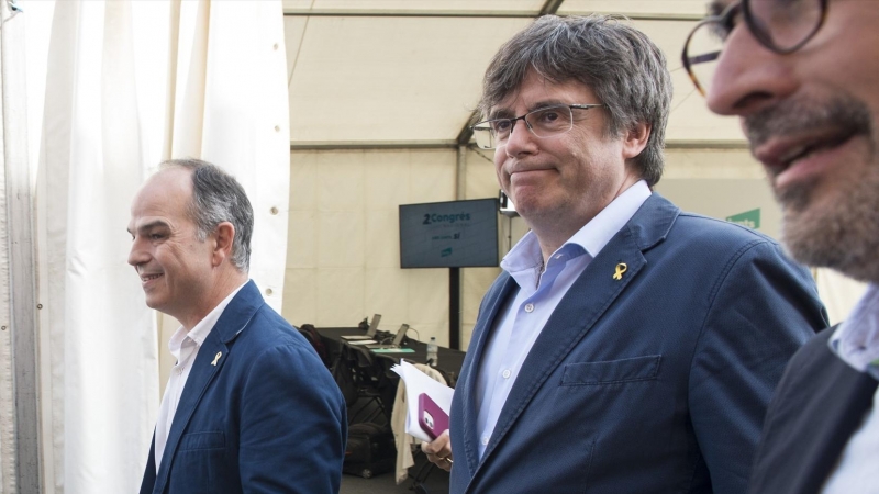 El expresidente de la Generalitat Carles Puigdemont y el exconseller Jordi Turull llegan al Congreso de Junts, a 4 de junio de 2022