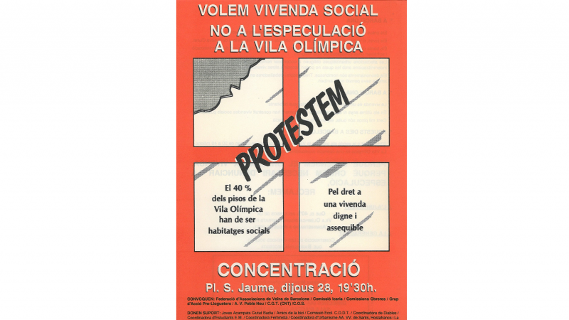 Cartell de la manifestació de 1990 contra el model projectat per la Vila Olímpica.