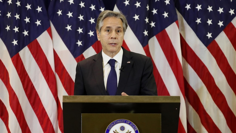 El secretario de Estado de los Estados Unidos, Antony Blinken, habla durante una conferencia de prensa en Nusa Dua, Bali, Indonesia, el 9 de julio de 2022.